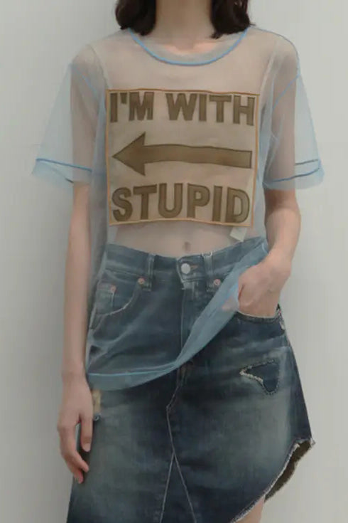 VIKTOR&ROLF light blue tulle transparent short sleeve I'M WITH STUPID (TIU01AN-08-120) PVR2